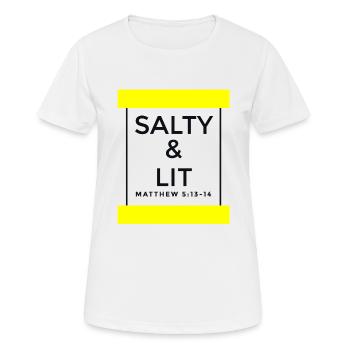 Sel et lumière - Christian - T-shirt respirant Femme - blanc - Devant - AI Model Female 172 dark (172cm)