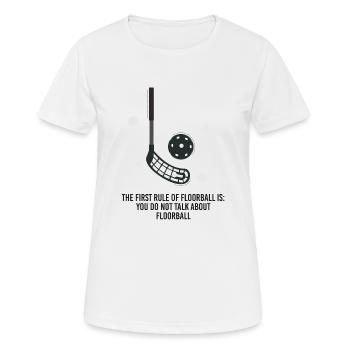 First rule of floorball hockey floorball - Women's Breathable T-Shirt - white - Front - AI Model Female 172 dark (172cm)