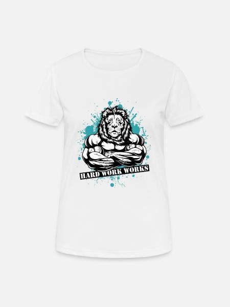 Lion Head Fitness Animal Machine Bicep Músculos - Dame T-shirt svedtransporterende - hvid