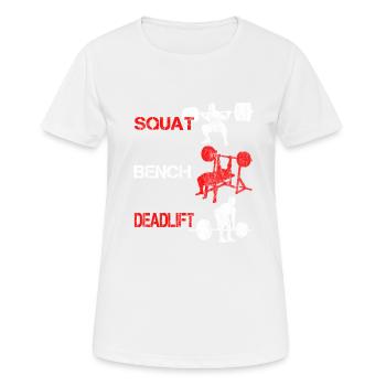 Squat Bench Deadlift - Formation de culturiste - T-shirt respirant Femme - blanc - Devant - AI Model Female 172 dark (172cm)