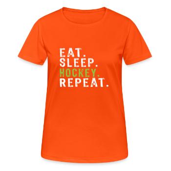 Spaß essen Schlaf Hockey Design - Frauen T-Shirt atmungsaktiv - Neonorange - Vorne - AI Model Female 172 dark (172cm)