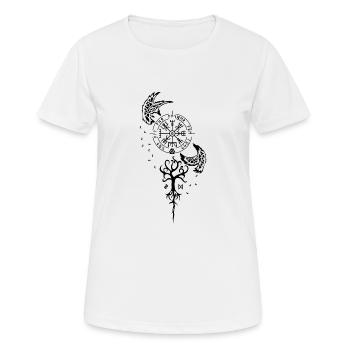 Nordische Symbolik - Runen, Vegvisir, Raben - Frauen T-Shirt atmungsaktiv - Weiß - Vorne - AI Model Female 172 dark (172cm)