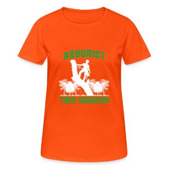 Cadeau de scie à chaîne d'arboriste Förster - T-shirt respirant Femme - orange néon - Devant - AI Model Female 172 dark (172cm)