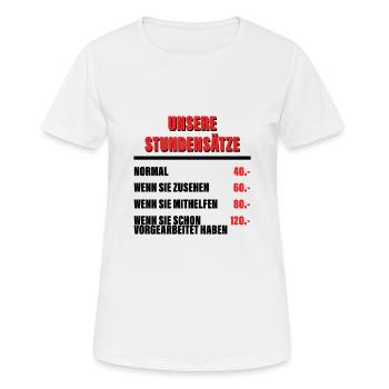 Nos taux horaires - Atelier - T-shirt respirant Femme - blanc - Devant - AI Model Female 172 dark (172cm)