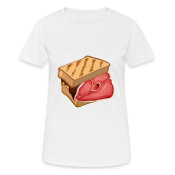 Toast mit einem fetten Steak bestes Frühstück - Frauen T-Shirt atmungsaktiv - Weiß - Vorne - AI Model Female 172 dark (172cm)