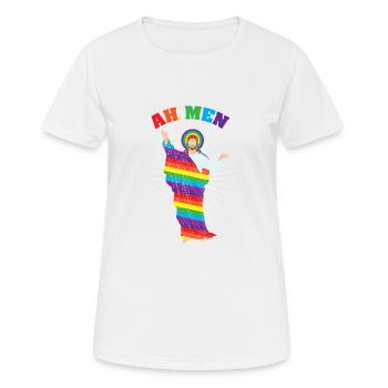 Gay Pride Rainbow Gay Jesus Ah mann - Pustende T-skjorte for kvinner - hvit - Foran - AI Model Female 172 dark (172cm)