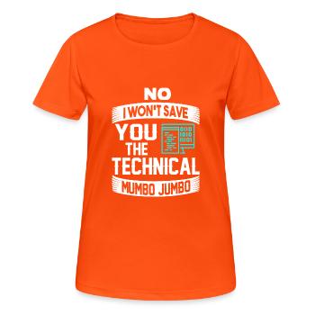 Cadeau drôle de programmeur technique Mumbo Jumbo - T-shirt respirant Femme - orange néon - Devant - AI Model Female 172 dark (172cm)