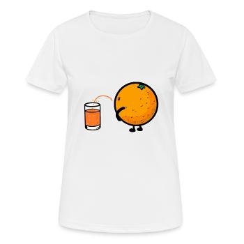 Orange peels orange juice into the glass as a gift - Women's Breathable T-Shirt - white - Front - AI Model Female 172 dark (172cm)