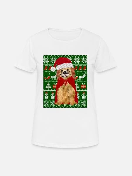 Gestrickter Hund als Weihnachtsmann Ugly Christmas - Frauen T-Shirt atmungsaktiv - Weiß