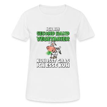 Ich bin Second Hand Vegetarier Kuh isst Gras used - Frauen T-Shirt atmungsaktiv - Weiß - Vorne - AI Model Female 172 dark (172cm)