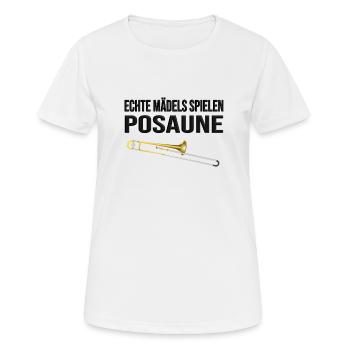 ECHTE MÄDELS SPIELEN POSAUNE, lustig, Posaune - Frauen T-Shirt atmungsaktiv - Weiß - Vorne - AI Model Female 172 dark (172cm)