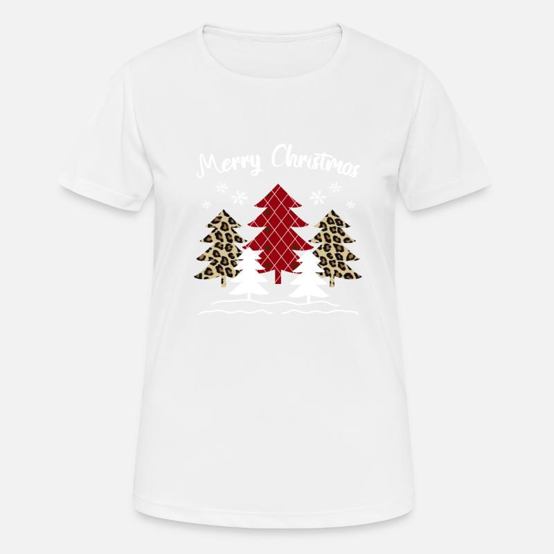 Women's Leopard Plaid Christmas Tree Merry Christmas - Women's Breathable T-Shirt - white