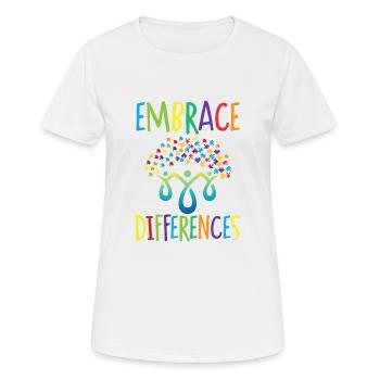 Embrace differences Autismus Handicap Verständnis - Frauen T-Shirt atmungsaktiv - Weiß - Vorne - AI Model Female 172 dark (172cm)