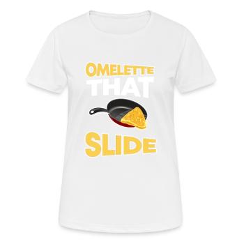 Drôle d'oeufs jeu d'omelette de petit déjeuner qui glisse - T-shirt respirant Femme - blanc - Devant - AI Model Female 172 dark (172cm)