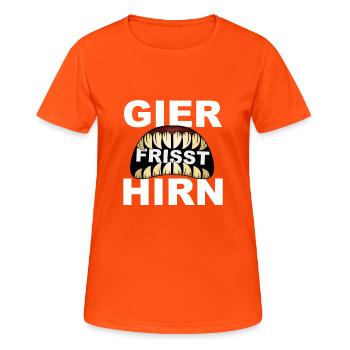 Greed eats brain - Women's Breathable T-Shirt - neon orange - Front - AI Model Female 172 dark (172cm)