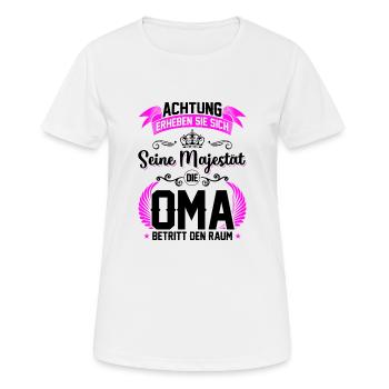 Achtung erheben sie sich seine Majestät die Oma... - Frauen T-Shirt atmungsaktiv - Weiß - Vorne - AI Model Female 172 dark (172cm)