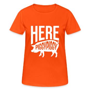 Awesome Animal Pigs Design Quote Here Piggy Piggy - Frauen T-Shirt atmungsaktiv - Neonorange - Vorne - AI Model Female 172 dark (172cm)