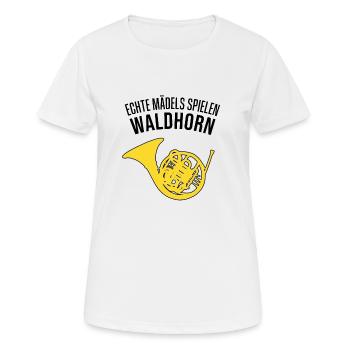 ECHTE MÄDELS SPIELEN WALDHORN - lustig, F Horn - Frauen T-Shirt atmungsaktiv - Weiß - Vorne - AI Model Female 172 dark (172cm)
