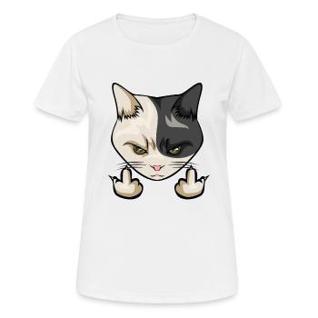 cat katzen mittelfinger wichser middlefinger stink - Frauen T-Shirt atmungsaktiv - Weiß - Vorne - AI Model Female 172 dark (172cm)
