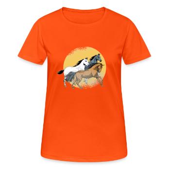 Chevaux sauvages Chevaux de course - T-shirt respirant Femme - orange néon - Devant - AI Model Female 172 dark (172cm)