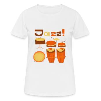 Retro jazz drums percussion orange brown - Women's Breathable T-Shirt - white - Front - AI Model Female 172 dark (172cm)