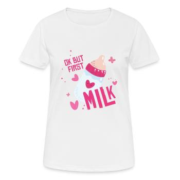 D'abord un lait bébé maman papa pantalon merde - T-shirt respirant Femme - blanc - Devant - AI Model Female 172 dark (172cm)