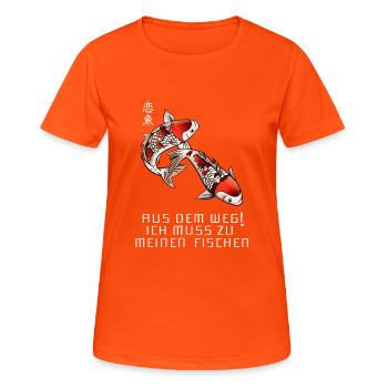 Koi Karpfen Spruch Gartenteich Teich - Frauen T-Shirt atmungsaktiv - Neonorange - Vorne - AI Model Female 172 dark (172cm)
