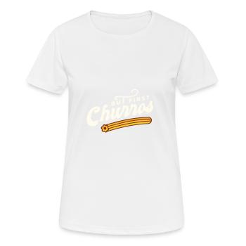 But First Churros Spanien Gebäck Süßigkeiten - Frauen T-Shirt atmungsaktiv - Weiß - Vorne - AI Model Female 172 dark (172cm)