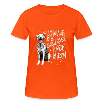 Schau auf die glücklichsten Punkte im Leben - Frauen T-Shirt atmungsaktiv - Neonorange - Vorne - AI Model Female 172 dark (172cm)