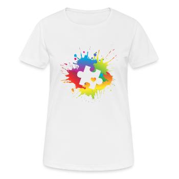 Autismus-Bewusstseins-Puzzleteil Bunter Regenbogen - Frauen T-Shirt atmungsaktiv - Weiß - Vorne - AI Model Female 172 dark (172cm)