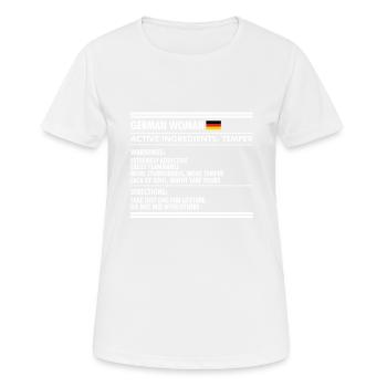 GERMAN WOMAN Ingredients list German Woman - Frauen T-Shirt atmungsaktiv - Weiß - Vorne - AI Model Female 172 dark (172cm)