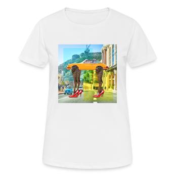 Collage Kunst Surrealismus Leopard Auto Highheels - Frauen T-Shirt atmungsaktiv - Weiß - Vorne - AI Model Female 172 dark (172cm)