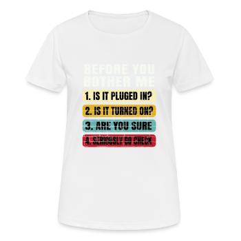 Drôle de technologie de l'information | Supp technique - T-shirt respirant Femme - blanc - Devant - AI Model Female 172 dark (172cm)