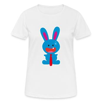 A tooth blue office rabbit with a tie in a panic - Women's Breathable T-Shirt - white - Front - AI Model Female 172 dark (172cm)