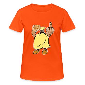 Sack Mittelfinger Hand Zeigefinger - Frauen T-Shirt atmungsaktiv - Neonorange - Vorne - AI Model Female 172 dark (172cm)