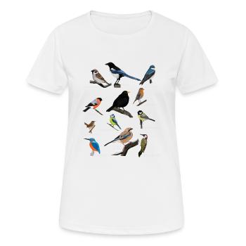 Gartenvögel Vogel Zeichnung Amsel Blaumeise Gimpel - Frauen T-Shirt atmungsaktiv - Weiß - Vorne - AI Model Female 172 dark (172cm)