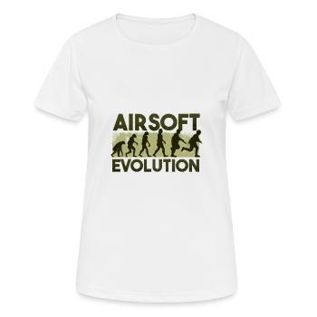 Airsoft Softair Evolution Entwicklung Mensch - Frauen T-Shirt atmungsaktiv - Weiß - Vorne - AI Model Female 172 dark (172cm)