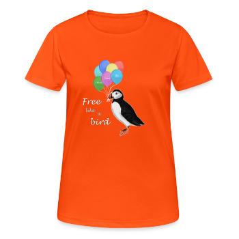Papageitaucher Free Like A Birds Vogel Zeichnung - Frauen T-Shirt atmungsaktiv - Neonorange - Vorne - AI Model Female 172 dark (172cm)