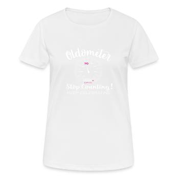 Top Funny Oldometer 70th Birthday Gift Design - Women's Breathable T-Shirt - white - Front - AI Model Female 172 dark (172cm)