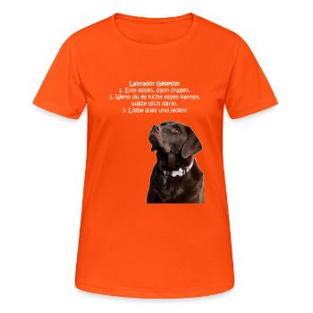 Die Gesetze eines Labradors - Frauen T-Shirt atmungsaktiv - Neonorange - Vorne - AI Model Female 172 dark (172cm)