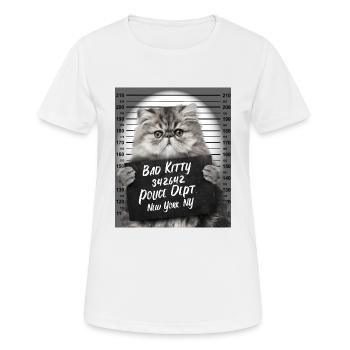 Böse Katze Polizeifoto Kätzchen Knast Gefängnis - Frauen T-Shirt atmungsaktiv - Weiß - Vorne - AI Model Female 172 dark (172cm)