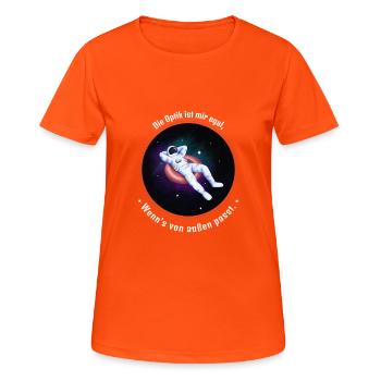 die optik - Frauen T-Shirt atmungsaktiv - Neonorange - Vorne - AI Model Female 172 dark (172cm)