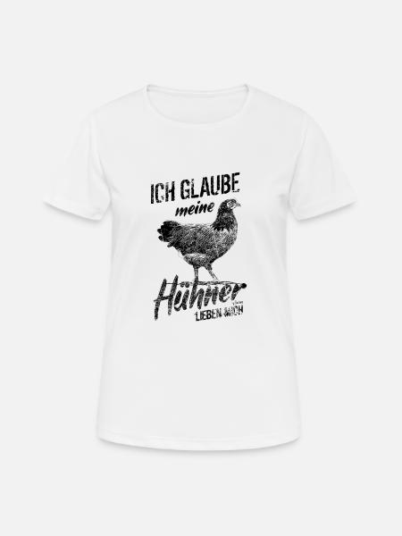 Lustiges Hühner Spruch Hühnerbauer - Frauen T-Shirt atmungsaktiv - Weiß
