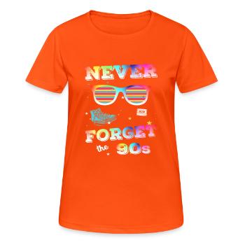 never forget the 90s neunziger Jahre Retro - Frauen T-Shirt atmungsaktiv - Neonorange - Vorne - AI Model Female 172 dark (172cm)