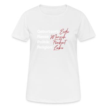 Geburtsort Erde Rasse Mensch - Frauen T-Shirt atmungsaktiv - Weiß - Vorne - AI Model Female 172 dark (172cm)