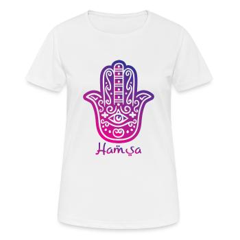 Hamsa Hand der Fatima - Frauen T-Shirt atmungsaktiv - Weiß - Vorne - AI Model Female 172 dark (172cm)