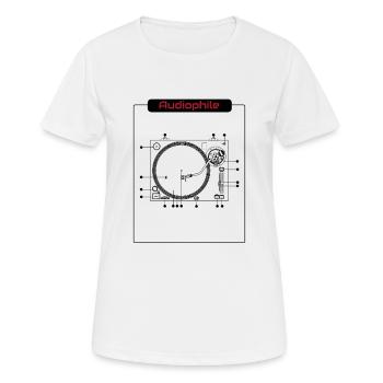 Audiophile Highend HiFi Turntable Music Tshirt - Women's Breathable T-Shirt - white - Front - AI Model Female 172 dark (172cm)