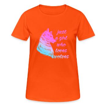 A girl who loves wolves cute wolf - Women's Breathable T-Shirt - neon orange - Front - AI Model Female 172 dark (172cm)