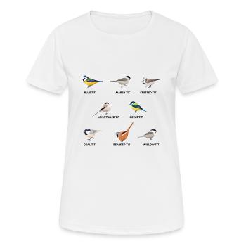 A collection of tit birds - Birding Gift - Women's Breathable T-Shirt - white - Front - AI Model Female 172 dark (172cm)