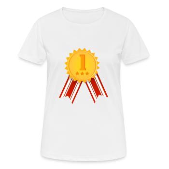 1. Platz - Sieger - Siegermedaille Größe anpassbar - Frauen T-Shirt atmungsaktiv - Weiß - Vorne - AI Model Female 172 dark (172cm)